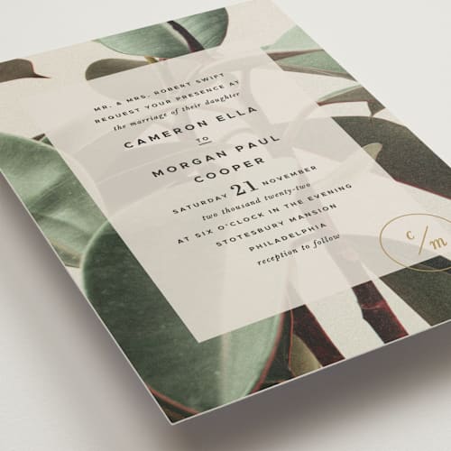 This is a cream wedding invitations with standard by Ariel Rutland called powder room florals printing on signature in standard