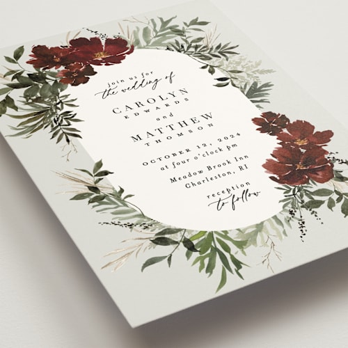 This is a cabernet wedding invitations with standard by Everett Paper Goods called harvest printing on signature in standard