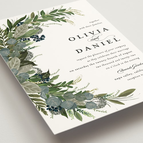 This is a navy wedding invitations with standard by Susan Moyal called side swept printing on signature in standard