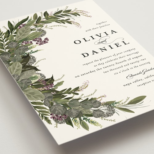 This is a thistle wedding invitations with standard by Susan Moyal called side swept printing on signature in standard
