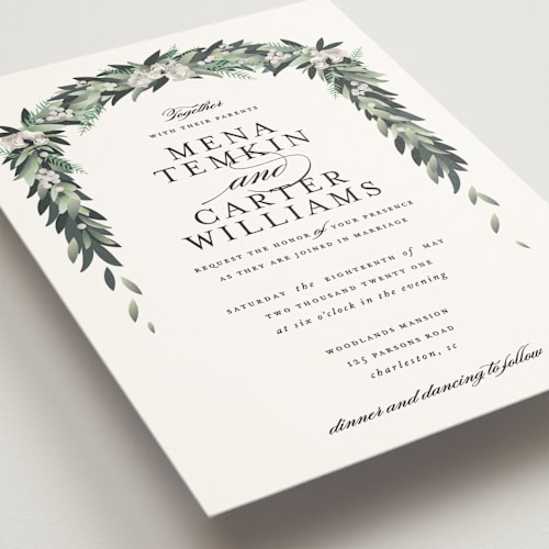 This is a greenery wedding invitations with standard by Jennifer Postorino called wall flower printing on signature in standard