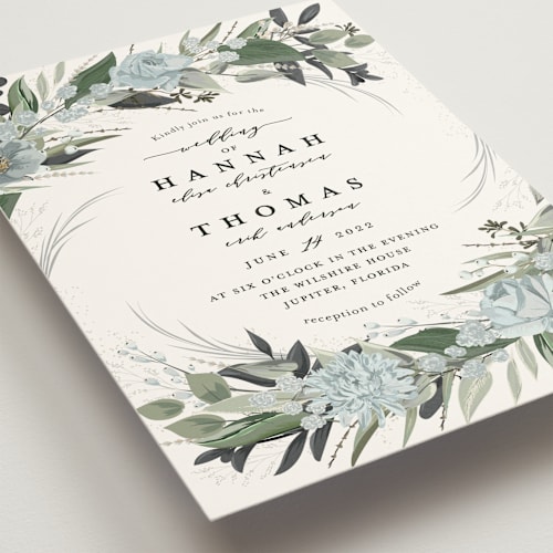 This is a sky wedding invitations with standard by Susan Moyal called ivory ring printing on signature in standard