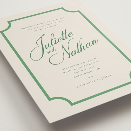 This is a leaf wedding invitations with standard by Jessica Williams called marenza printing on signature in standard