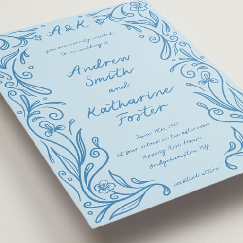This is a ocean wedding invitations with standard by Julia Liverton called love in bloom printing on signature in standard