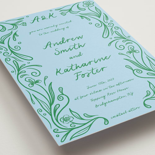 This is a lime wedding invitations with standard by Julia Liverton called love in bloom printing on signature in standard