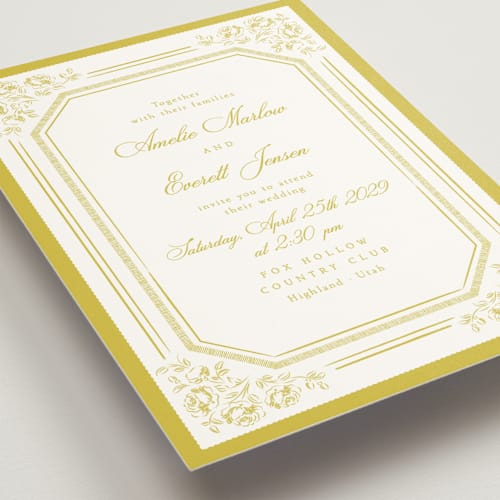 This is a lemon wedding invitations with standard by Robert and Stella called constance printing on signature in standard