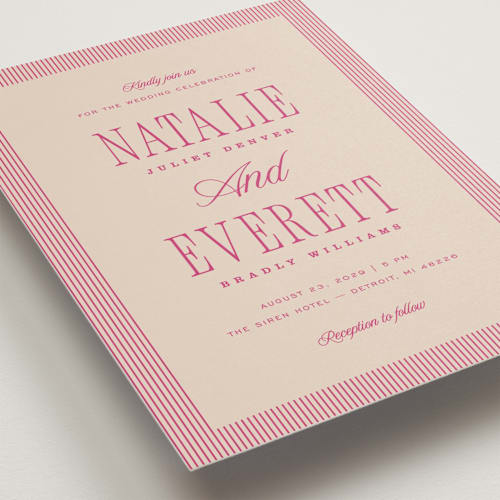 This is a bubblegum wedding invitations with standard by Pixel and Hank called linea printing on signature in standard