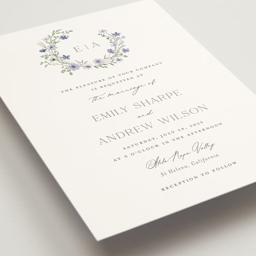 This is a hydrangea wedding invitations with standard by Yaling Hou Suzuki called wildflower wreath printing on signature in standard