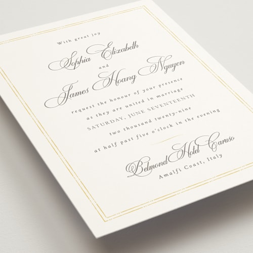 This is a butter wedding invitations with standard by Design Lotus called amalfi blue printing on signature in standard