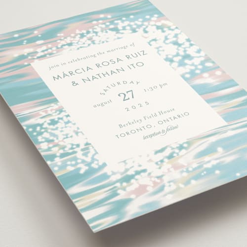 This is a rose quartz wedding invitations with standard by Sam Dubeau called glisten printing on signature in standard