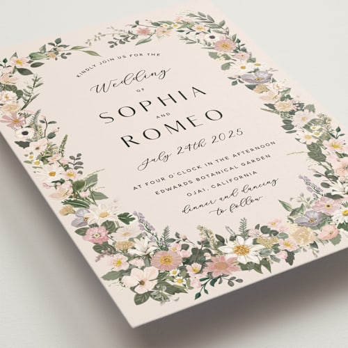 This is a blush wedding invitations with standard by Susan Moyal called secret garden printing on signature in standard