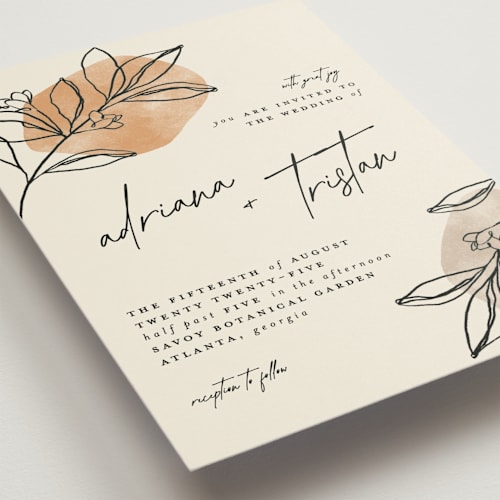 This is a natural wedding invitations with standard by Susan Zinader called leaf contour printing on signature in standard