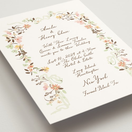 This is a autumn icecream wedding invitations with standard by Phrosné Barwood called spring draped garland printing on signature in standard