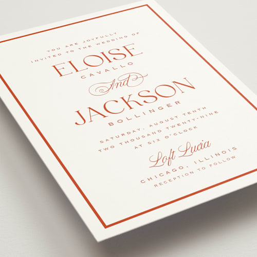 This is a blood orange wedding invitations with standard by Laura Hankins called galleria printing on signature in standard