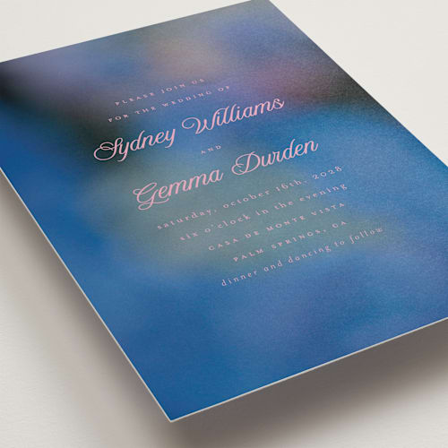 This is a hydrangea wedding invitations with standard by Morgan Kendall called bloom printing on signature in standard