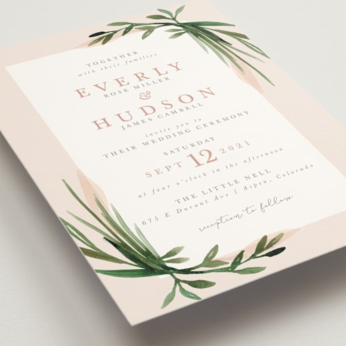 This is a blush wedding invitations with standard by Kate Ahn called botanical frame printing on signature in standard