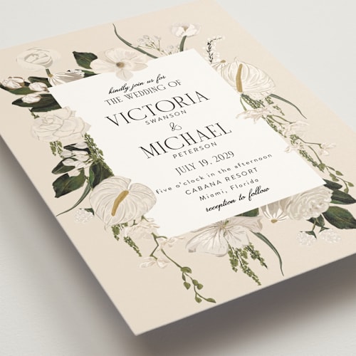 This is a champange wedding invitations with standard by Susan Moyal called romantics printing on signature in standard