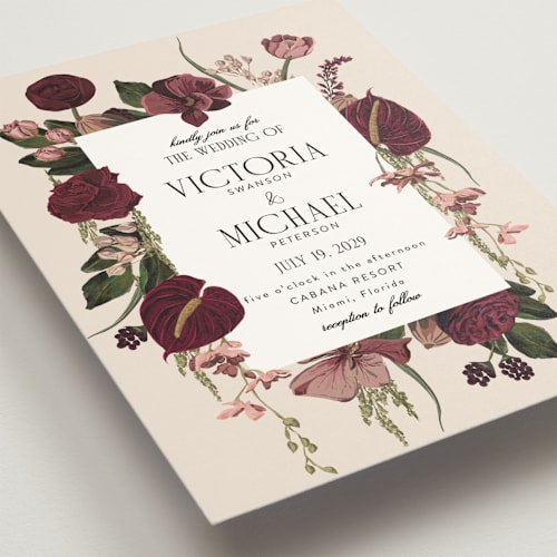 This is a vinery wedding invitations with standard by Susan Moyal called romantics printing on signature in standard