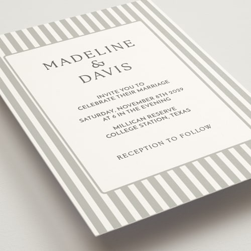 This is a slate wedding invitations with standard by First Rodeo Design called classic stripe printing on signature in standard