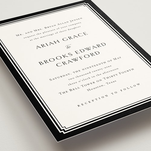 This is a tuxedo wedding invitations with standard by Jennifer Postorino called ariah printing on signature in standard