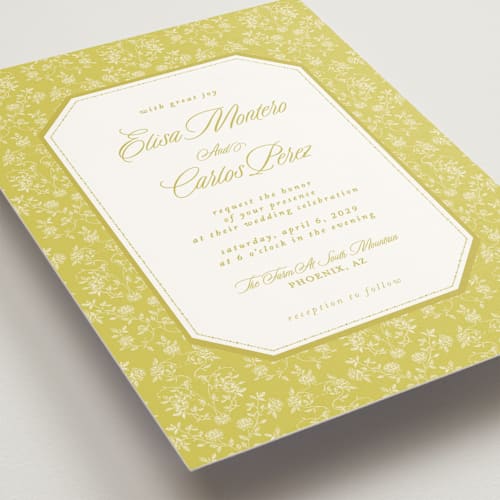 This is a citrus wedding invitations with standard by Sherley Ferreira called vintage garden printing on signature in standard