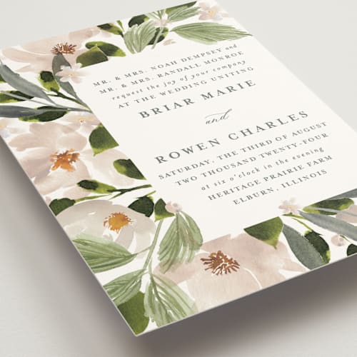 This is a cream wedding invitations with standard by Angela Marzuki called petal toss printing on signature in standard