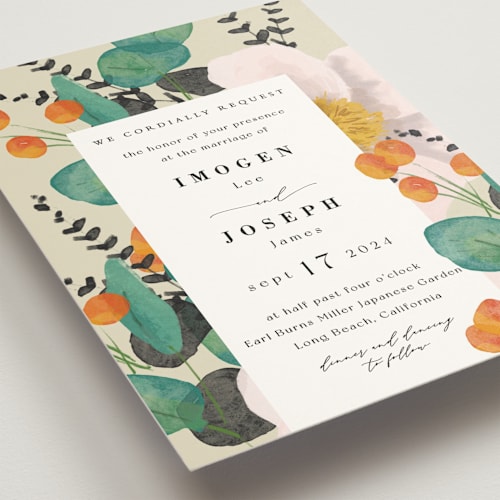 This is a wheat wedding invitations with standard by Keen Peachy called floral splash printing on signature in standard