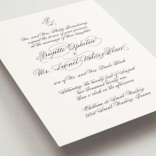This is a classic bride wedding invitations with standard by Design Lotus called one and only printing on signature in standard