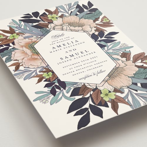 This is a bluebell wedding invitations with standard by Grace Kreinbrink called vintage boughs printing on signature in standard