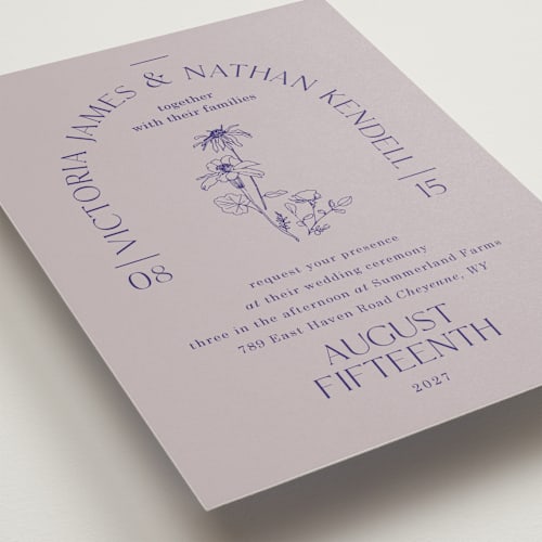This is a wisteria wedding invitations with standard by Baumbirdy called floral type arch printing on signature in standard