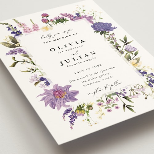 This is a wisteria wedding invitations with standard by Susan Moyal called lush printing on signature in standard