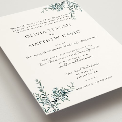 This is a olive wedding invitations with standard by Christie Kelly called fresh sage printing on signature in standard