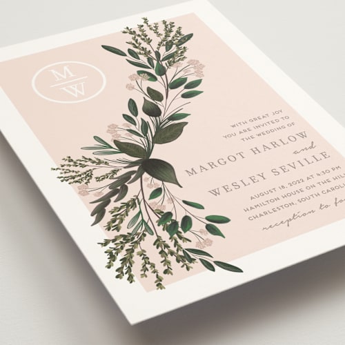 This is a blush wedding invitations with standard by Kaydi Bishop called watermark printing on signature in standard