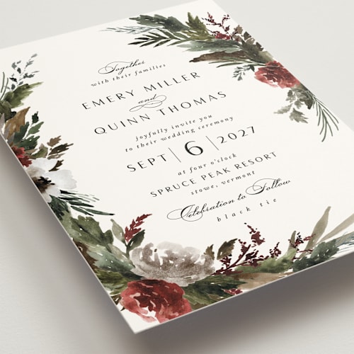 This is a garnet wedding invitations with standard by Kate Ahn called poetique printing on signature in standard