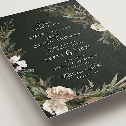 This is a olive wedding invitations with standard by Kate Ahn called poetique printing on signature in standard