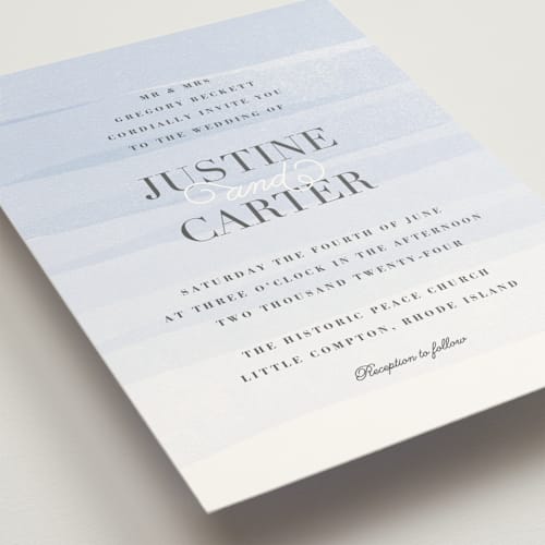 This is a indigo sky wedding invitations with standard by Jennifer Wick called old post road printing on signature in standard
