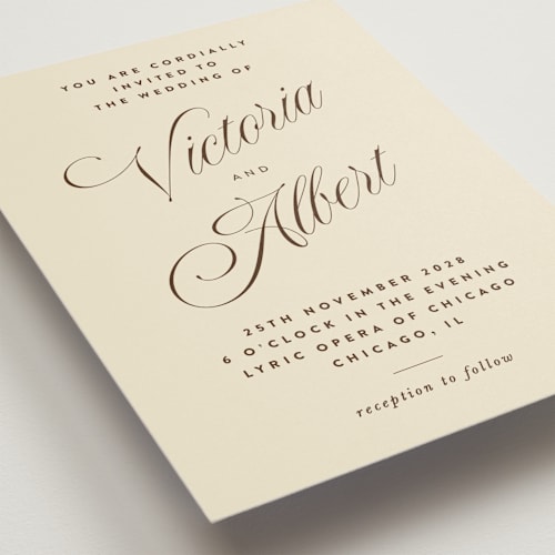 This is a oatmilk wedding invitations with standard by Nazia Hyder called museum printing on signature in standard