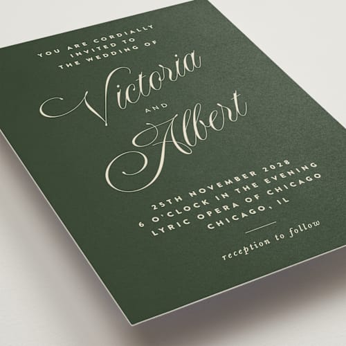 This is a pine wedding invitations with standard by Nazia Hyder called museum printing on signature in standard