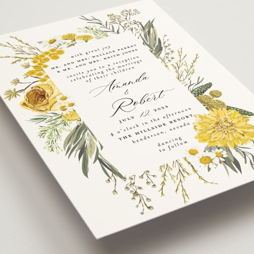 This is a honey wedding invitations with standard by Susan Moyal called organic florals printing on signature in standard