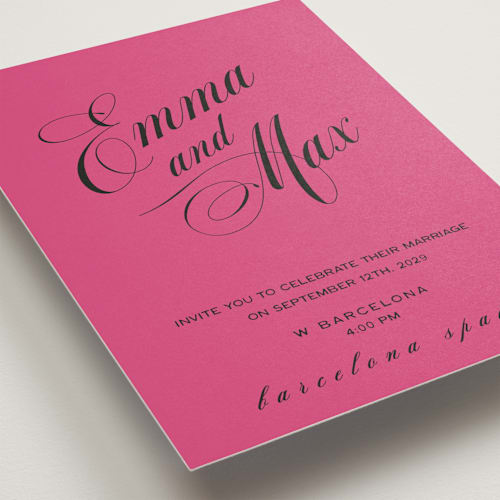 This is a fuschia wedding invitations with standard by Ani Somi called in lights printing on signature in standard