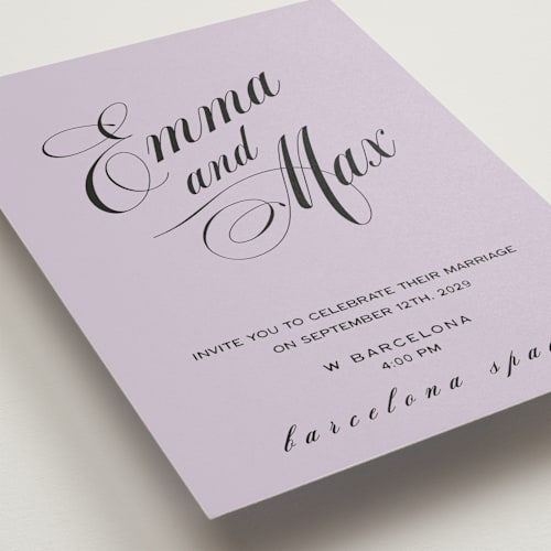 This is a lilac wedding invitations with standard by Ani Somi called in lights printing on signature in standard