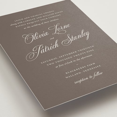 This is a latte wedding invitations with standard by Sara Hicks Malone called belle meade printing on signature in standard