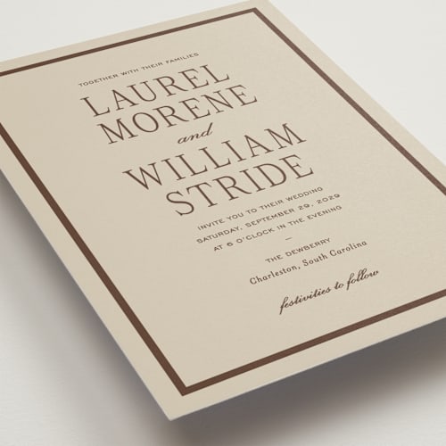 This is a leather wedding invitations with standard by Sara Hicks Malone called dewberry printing on signature in standard