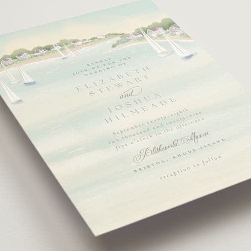 This is a sea glass wedding invitations with standard by Jennifer Wick called bristol printing on signature in standard