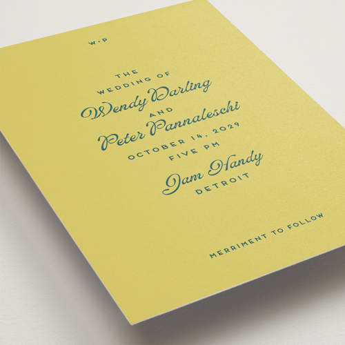 This is a lemon wedding invitations with standard by Snow and Ivy called penumbra printing on signature in standard