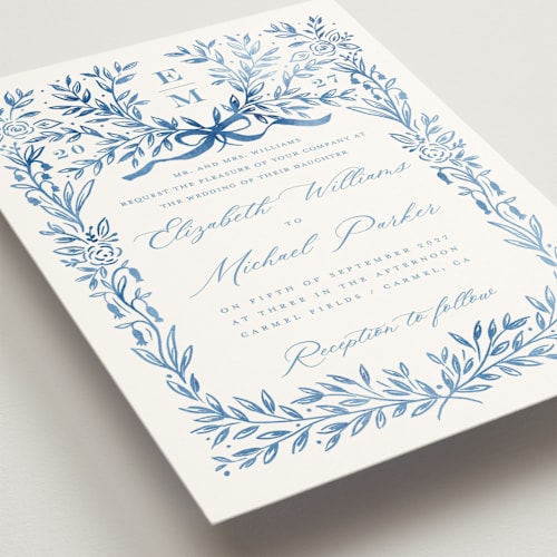 This is a cobalt wedding invitations with standard by Petra Kern called royal printing on signature in standard