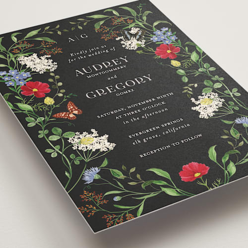 This is a onyx wedding invitations with standard by Sarah Knight called wild meadow printing on signature in standard