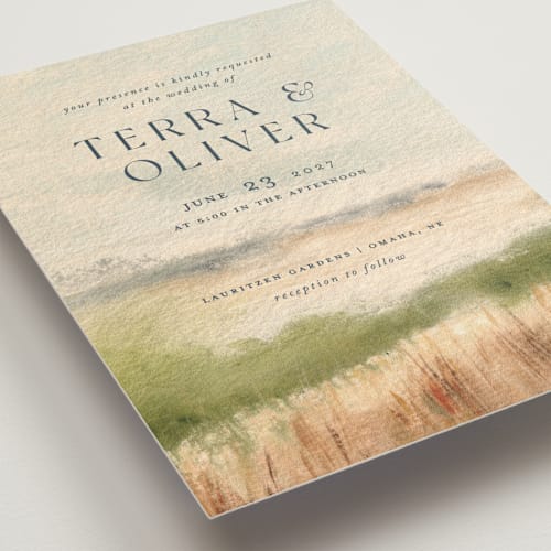 This is a meadow wedding invitations with standard by Holly Whitcomb called bluestem fields printing on signature in standard