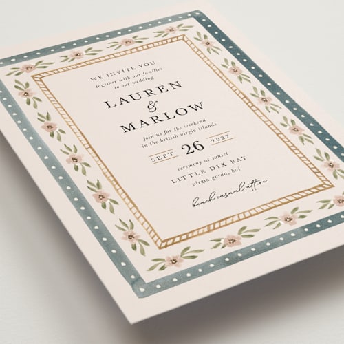 This is a sea wedding invitations with standard by leslie hamer called americana printing on signature in standard