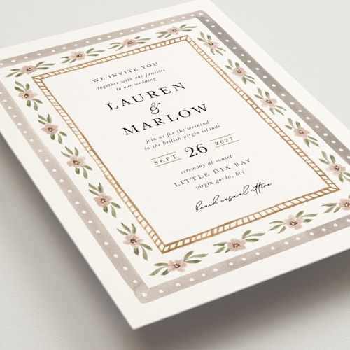 This is a sand wedding invitations with standard by leslie hamer called americana printing on signature in standard